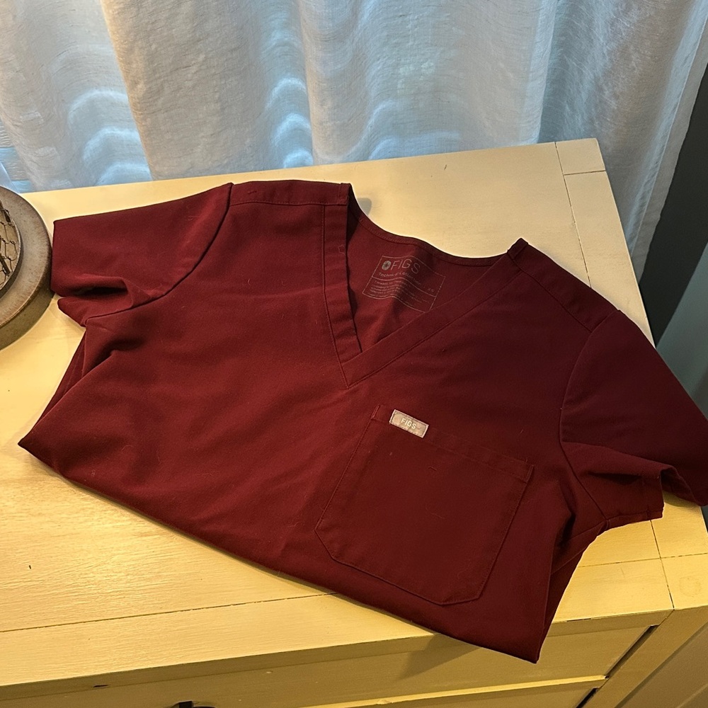 Figs Maroon V-Neck Scrub Top